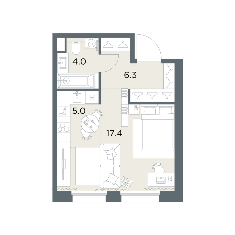 Студия 32,7 м²