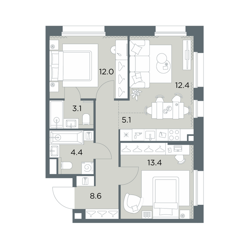 3 ккв (Евро) 59 м²