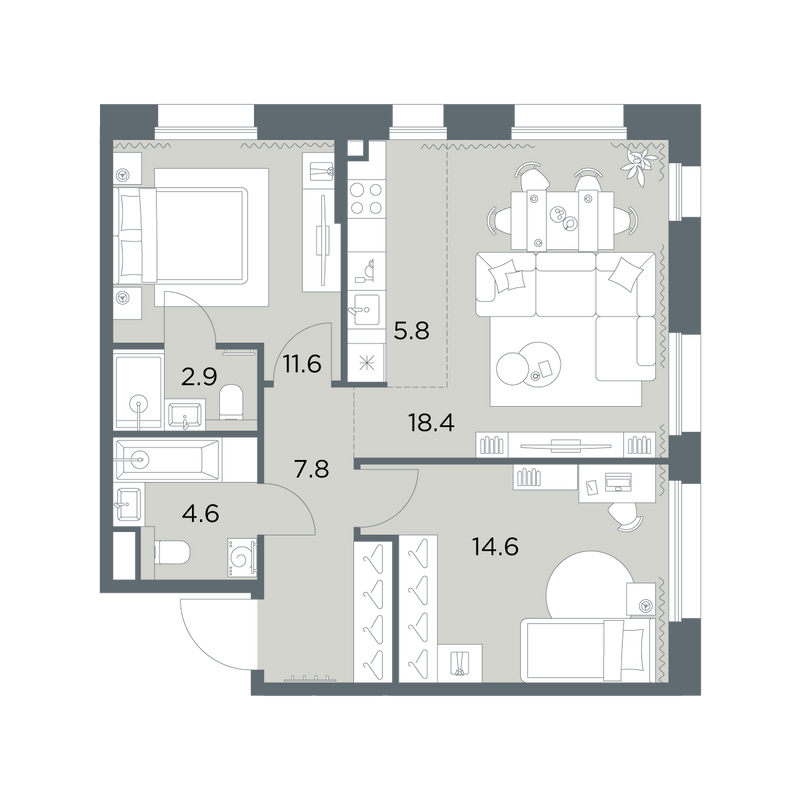 3 ккв (Евро) 65,7 м²