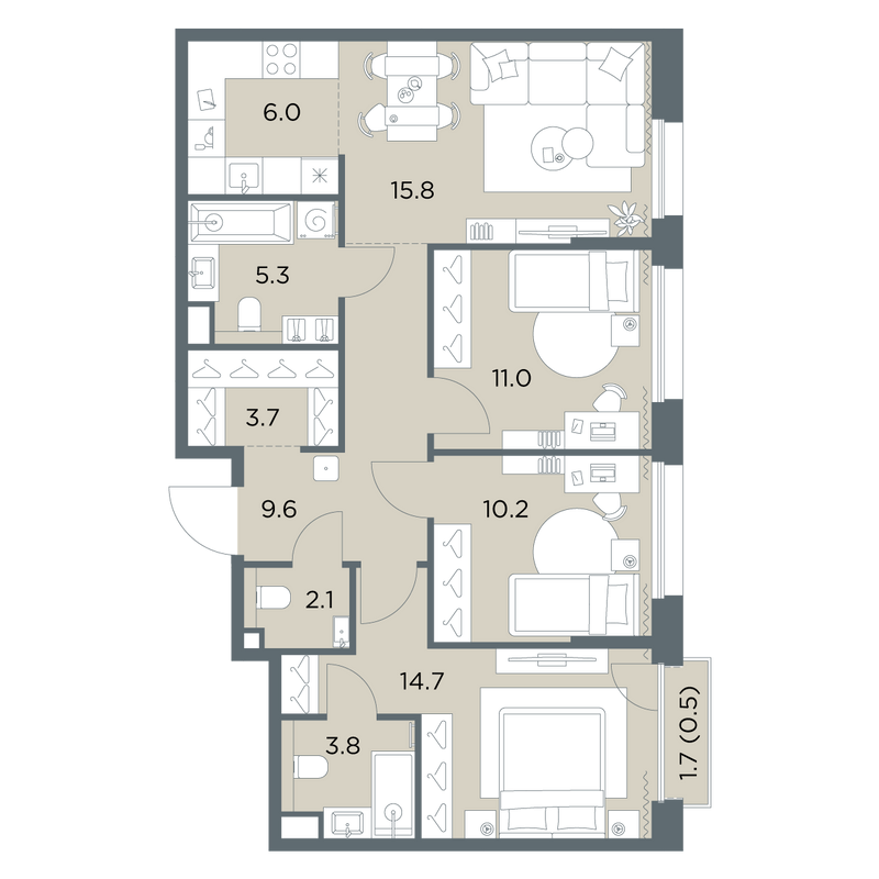 4 ккв (Евро) 82,7 м²