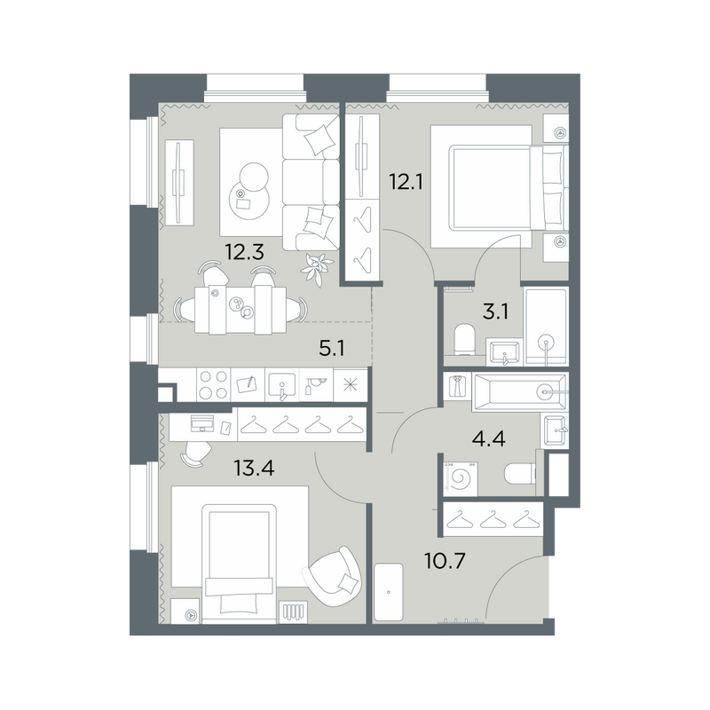 3 ккв (Евро) 61,1 м²