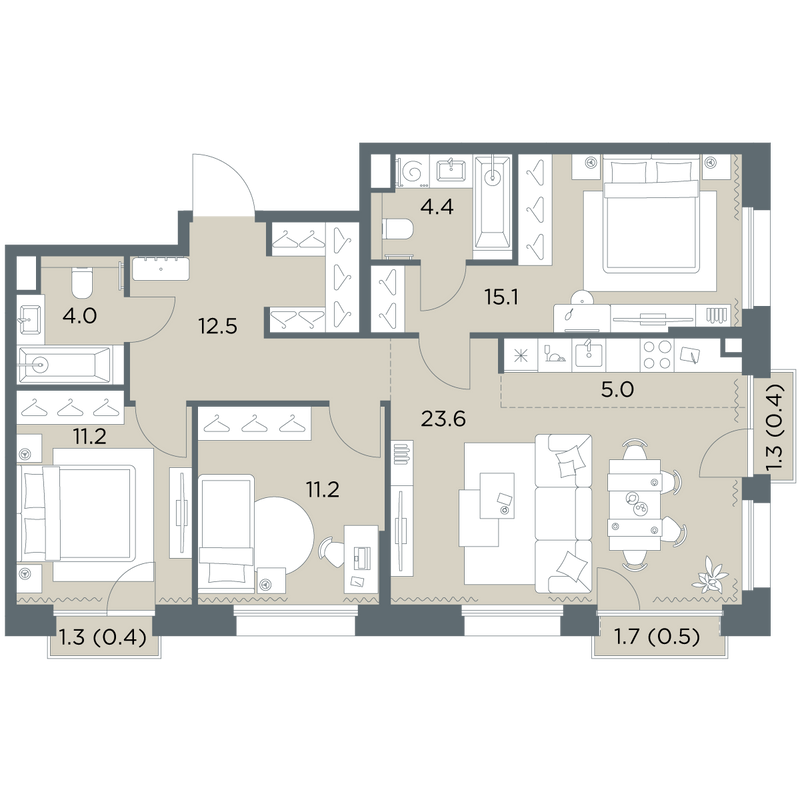 4 ккв (Евро) 88,3 м²