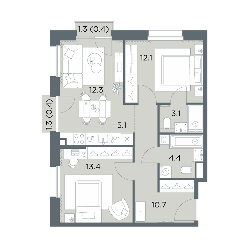 3 ккв (Евро) 61,9 м²