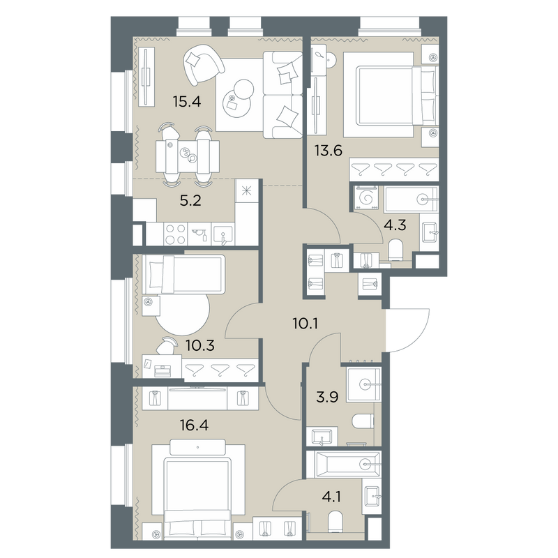 4 ккв (Евро) 83,3 м²
