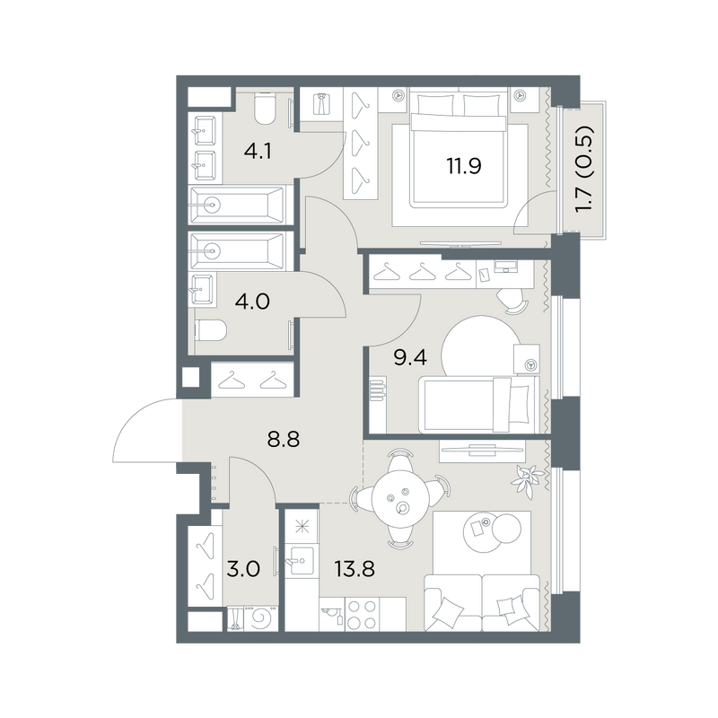 2 ккв 55,5 м²