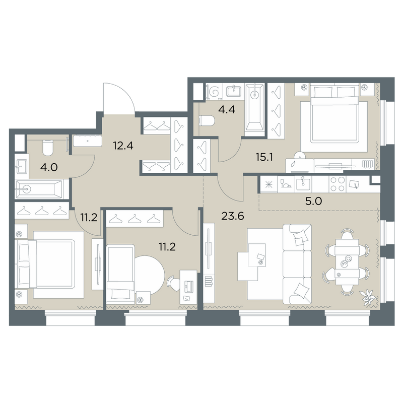 4 ккв (Евро) 86,9 м²