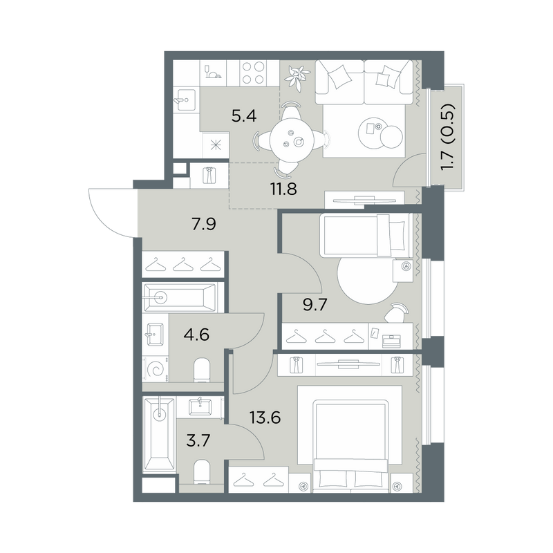 3 ккв (Евро) 57,2 м²