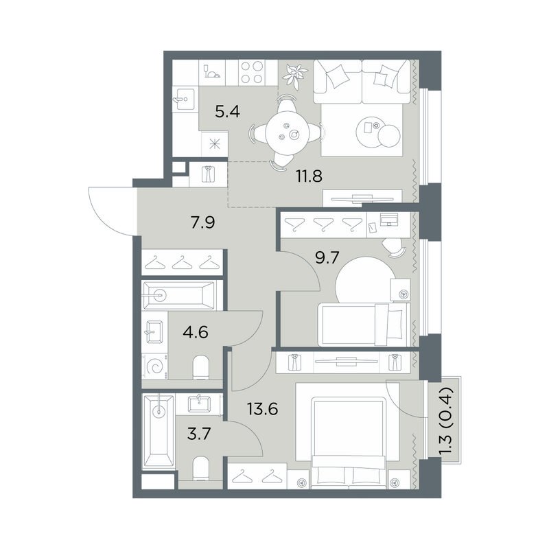 3 ккв (Евро) 57,1 м²