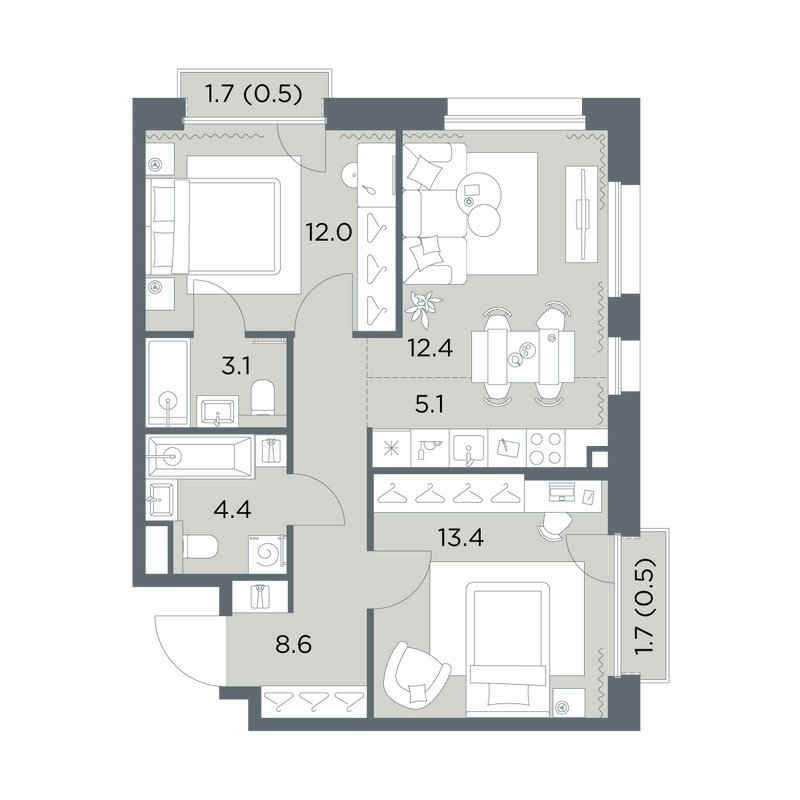 3 ккв (Евро) 60 м²