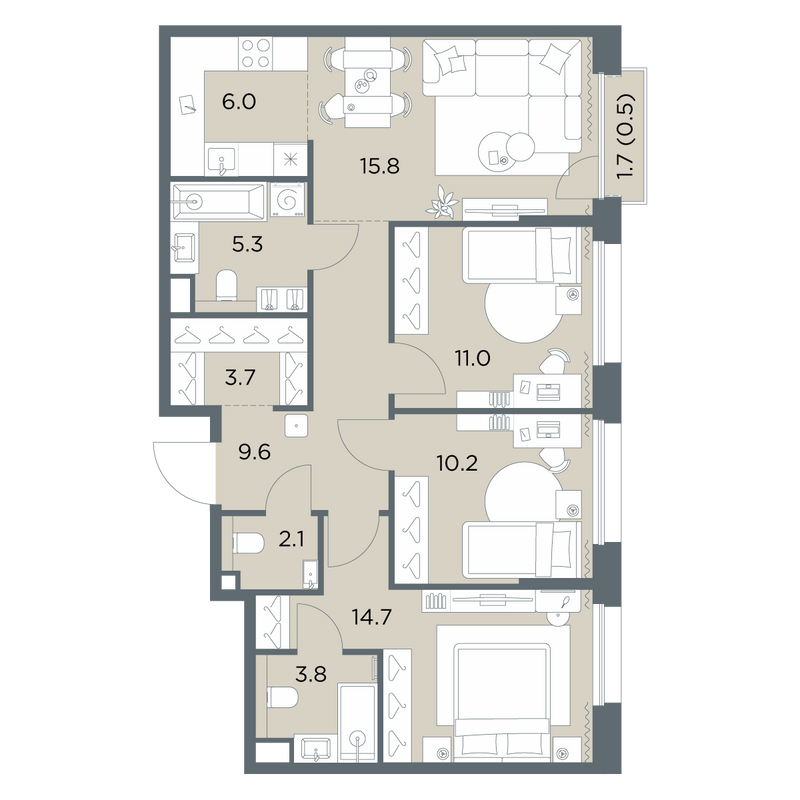 4 ккв (Евро) 82,7 м²