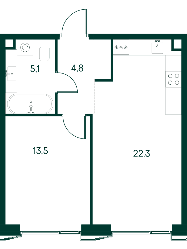 2 ккв (Евро) 45,7 м²