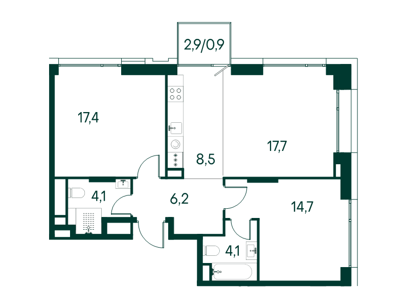 3 ккв (Евро) 73,6 м²