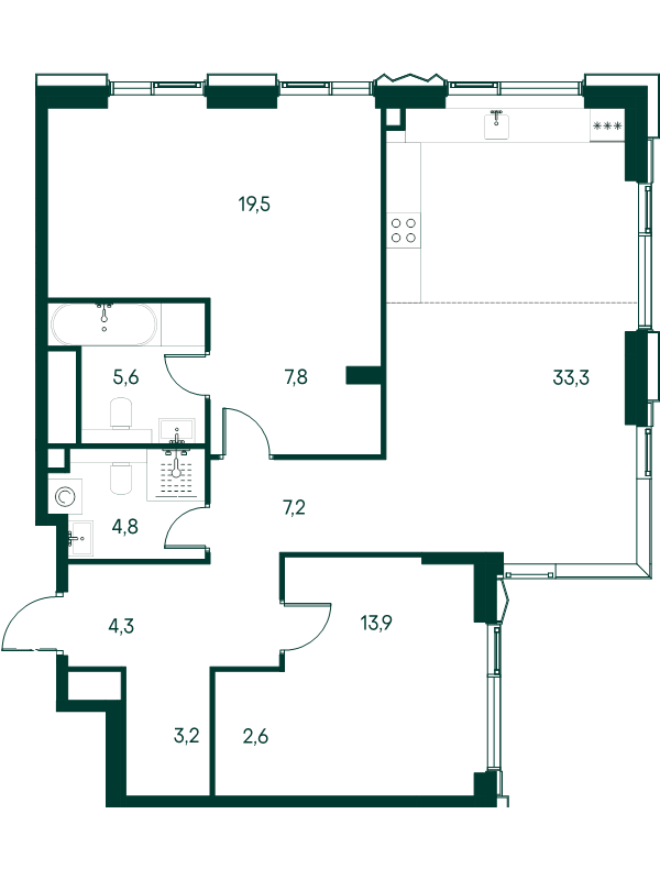 3 ккв (Евро) 102,2 м²