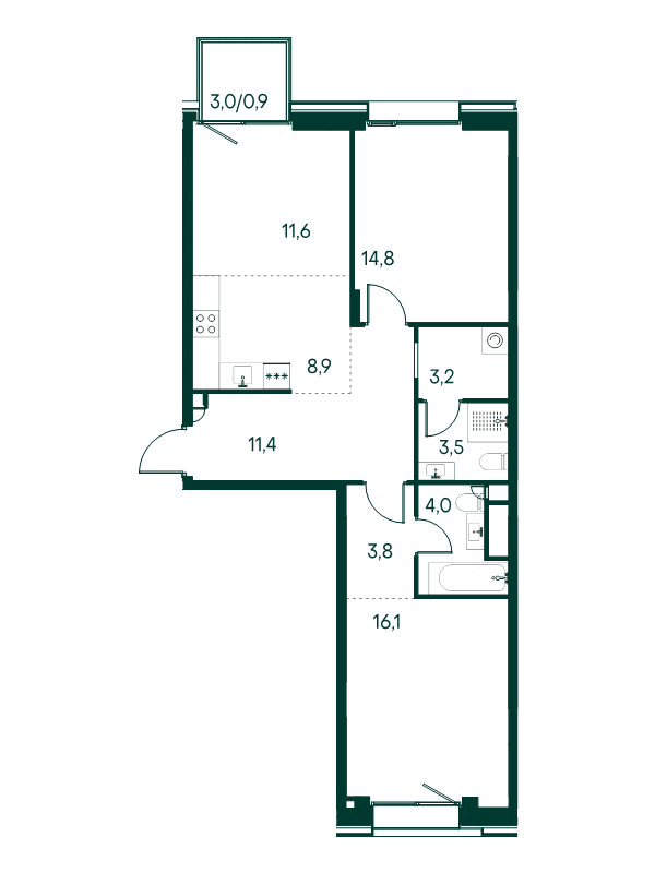 3 ккв (Евро) 78,2 м²