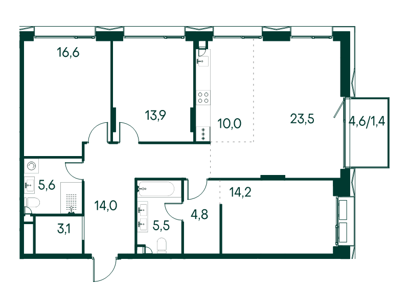 4 ккв (Евро) 112,6 м²