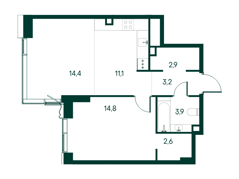 2 ккв (Евро) 52,9 м²