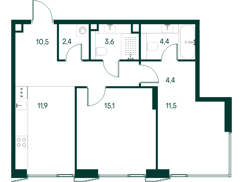 2 ккв 63,8 м²