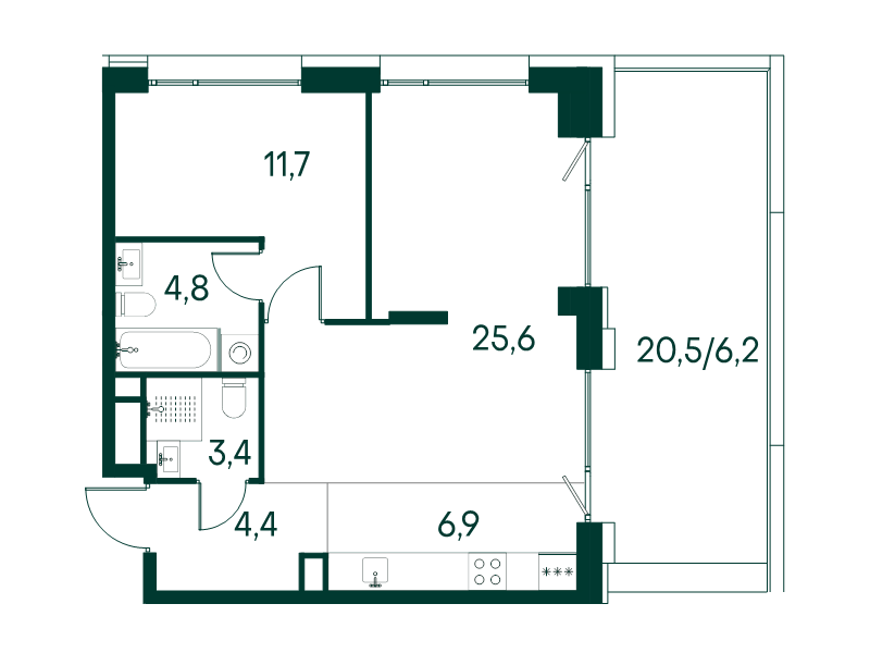 2 ккв (Евро) 63 м²