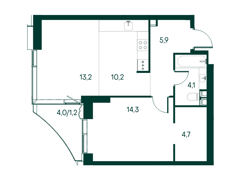 2 ккв (Евро) 53,6 м²