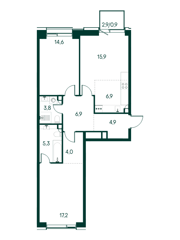 3 ккв (Евро) 80,4 м²