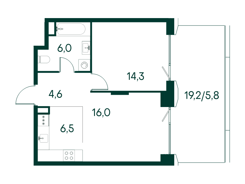 2 ккв (Евро) 53,2 м²