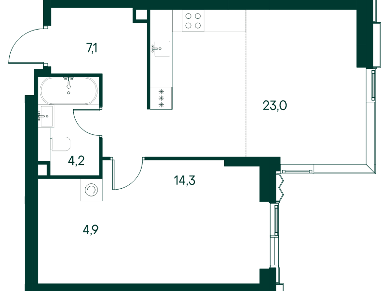 2 ккв (Евро) 53,5 м²