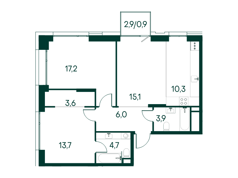 3 ккв (Евро) 75,4 м²