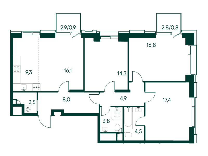 4 ккв (Евро) 99,3 м²