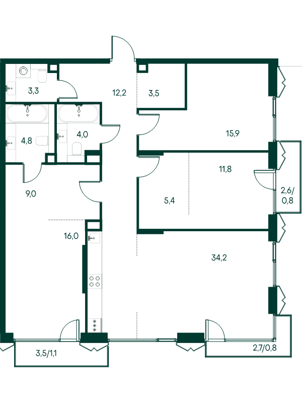 4 ккв (Евро) 122,8 м²