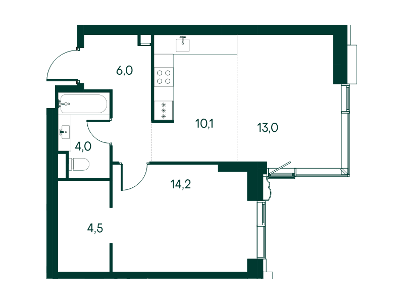 2 ккв (Евро) 51,8 м²