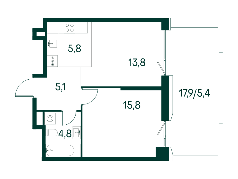 2 ккв (Евро) 50,7 м²