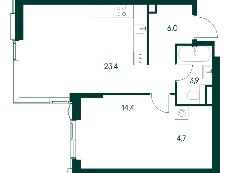 2 ккв (Евро) 52,4 м²