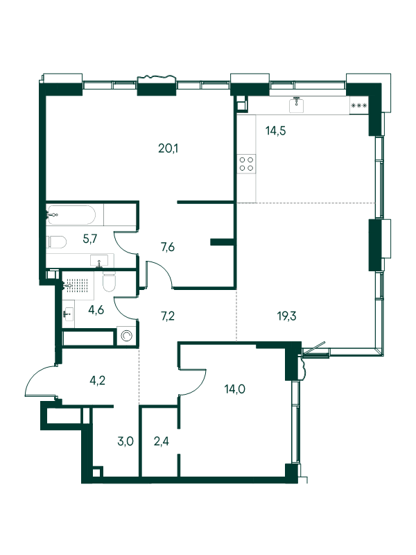 3 ккв (Евро) 102,6 м²