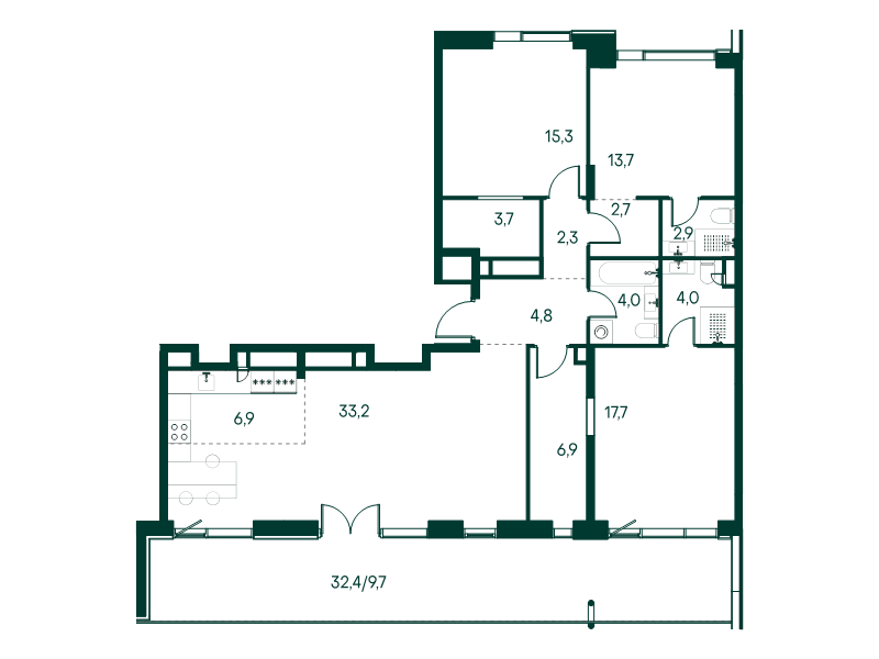 4 ккв (Евро) 127,8 м²