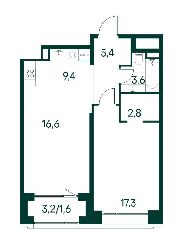 2 ккв (Евро) 56,7 м²