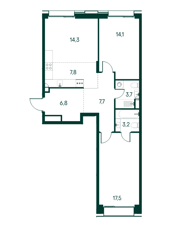3 ккв (Евро) 75,1 м²