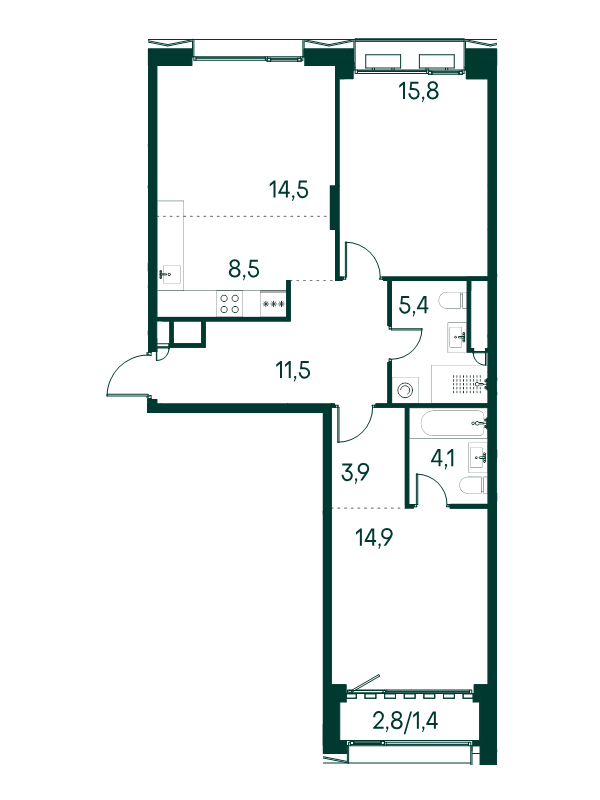 3 ккв (Евро) 80 м²