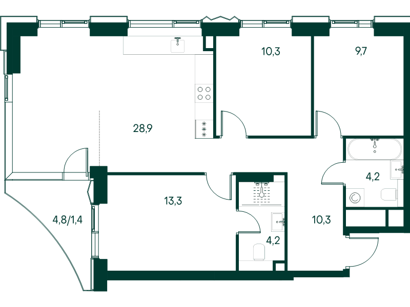 4 ккв (Евро) 82,3 м²