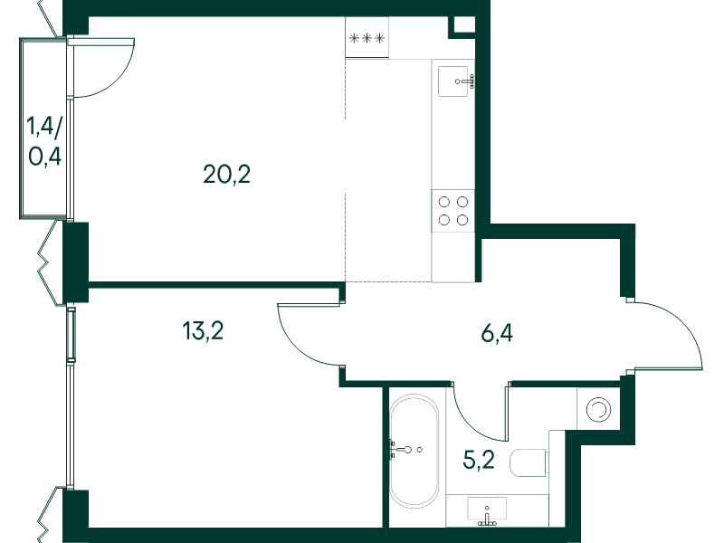 2 ккв (Евро) 45,4 м²