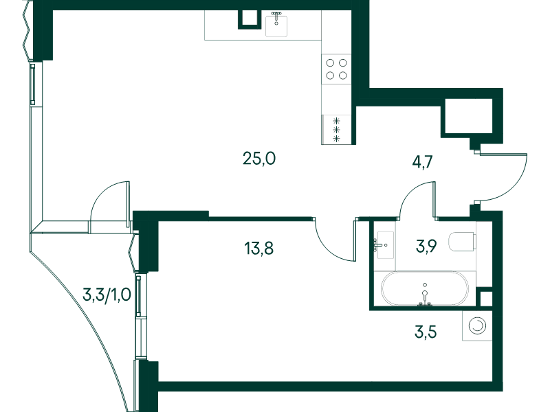 2 ккв (Евро) 51,9 м²