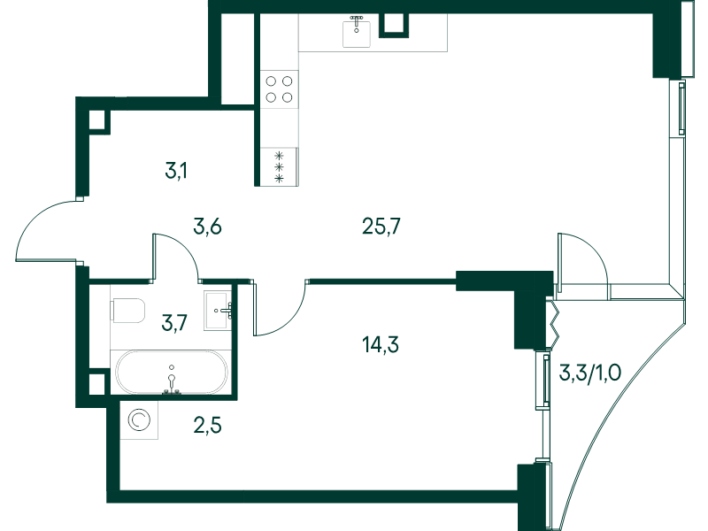2 ккв (Евро) 53,9 м²
