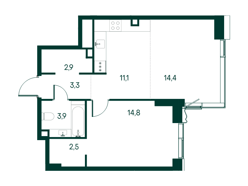 2 ккв (Евро) 52,9 м²