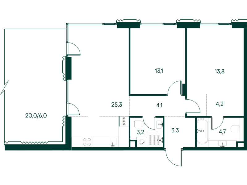 3 ккв (Евро) 77,7 м²