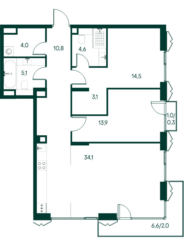 3 ккв (Евро) 92,4 м²