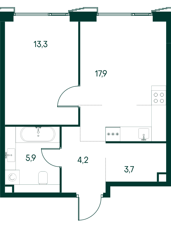 2 ккв (Евро) 45 м²