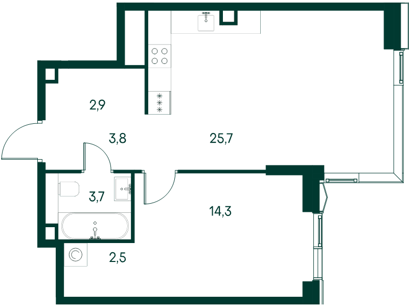 2 ккв (Евро) 52,9 м²