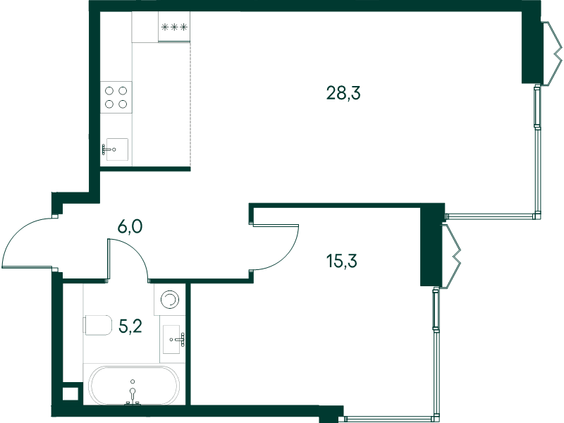 2 ккв (Евро) 54,8 м²