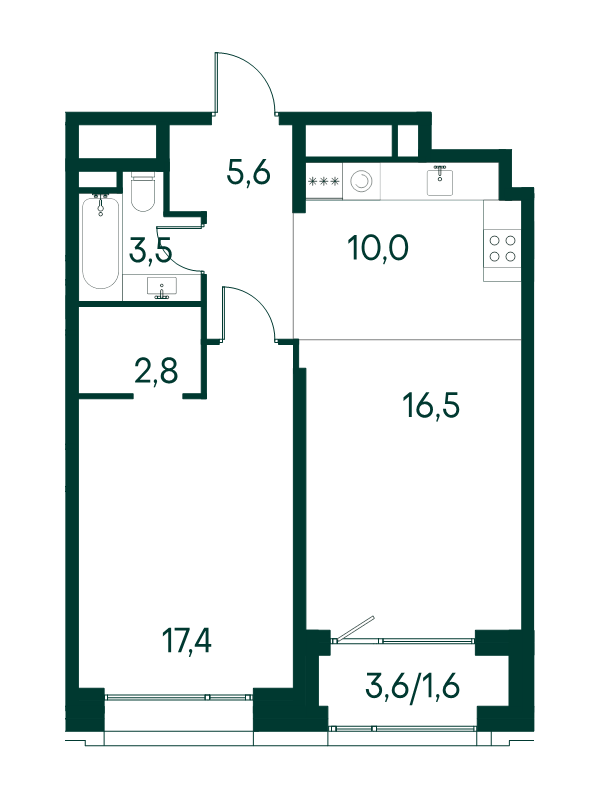 2 ккв (Евро) 57,4 м²