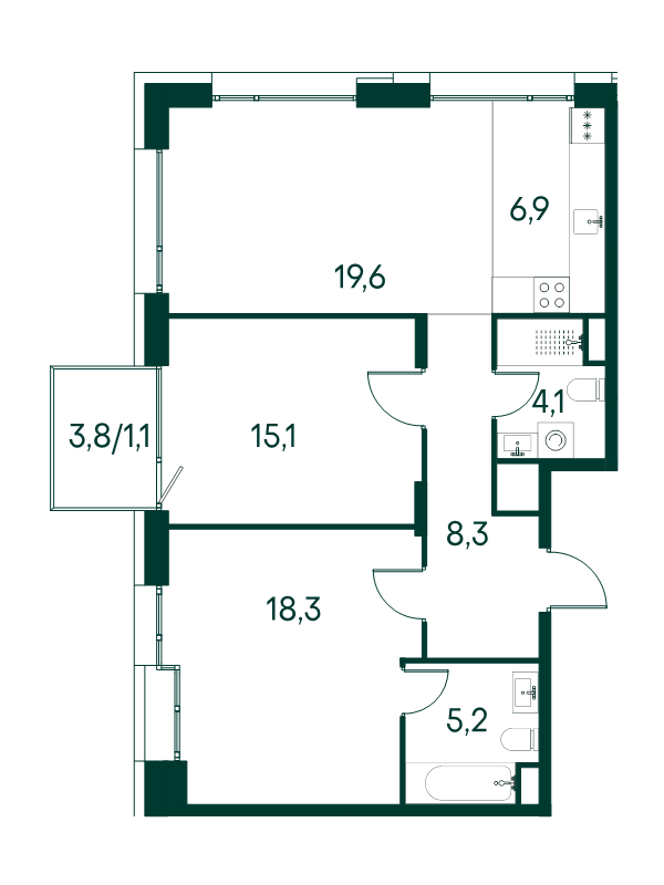 3 ккв (Евро) 78,6 м²
