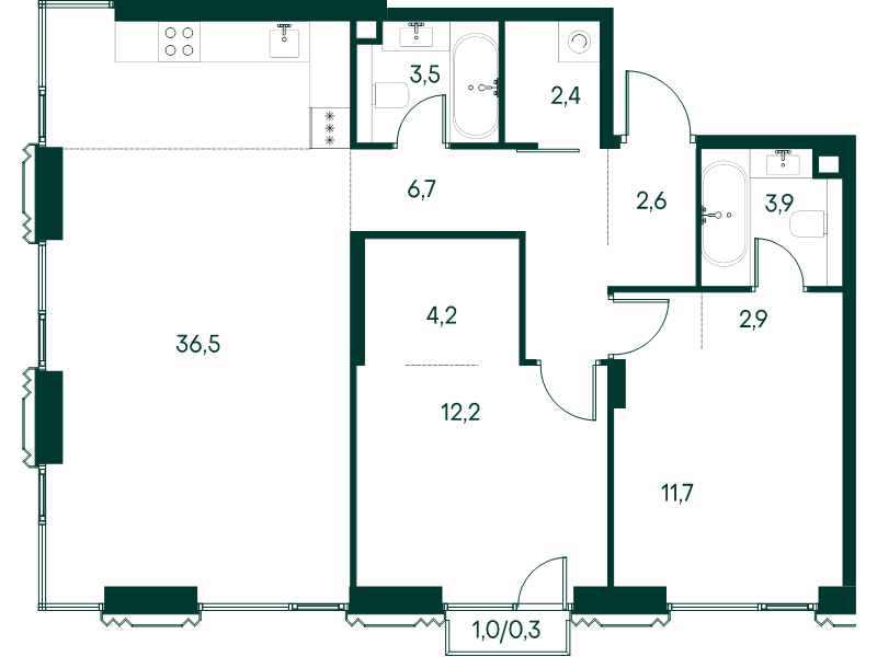 3 ккв (Евро) 86,9 м²
